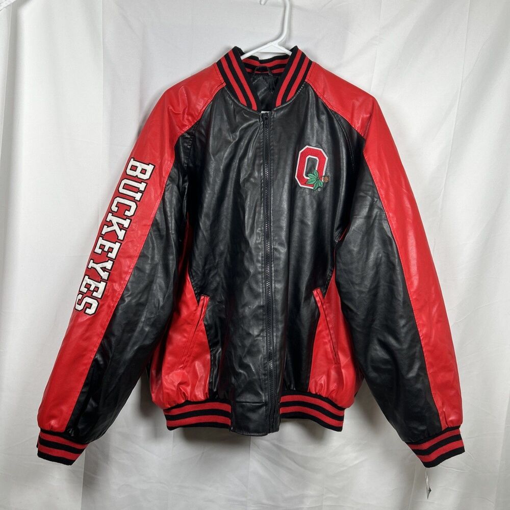 Steve and Barry’s Ohio State Buckeyes Varsity Jacket XL Faux Leather Black Red